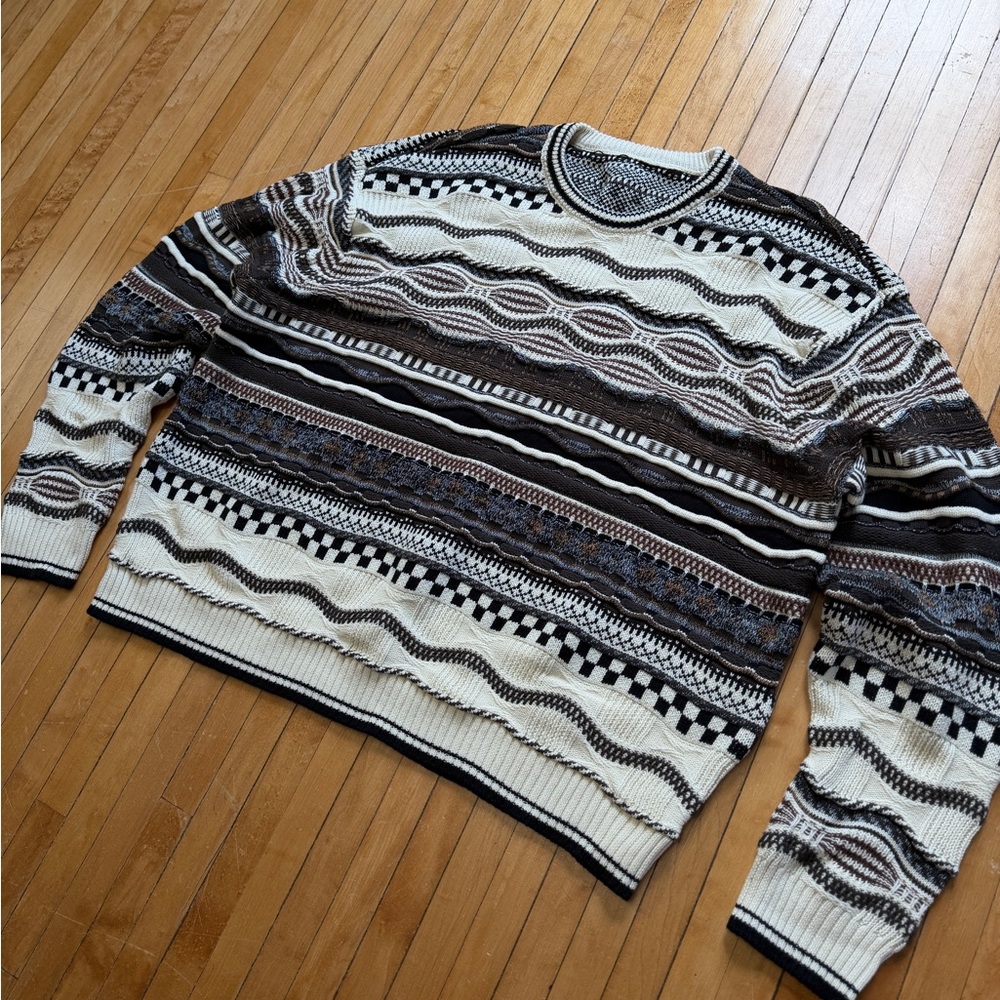 VTG 90s Unbranded Coogi Style 3D Knit Multicolored Grandpa Sweater Sz. XL - Picture 2 of 7